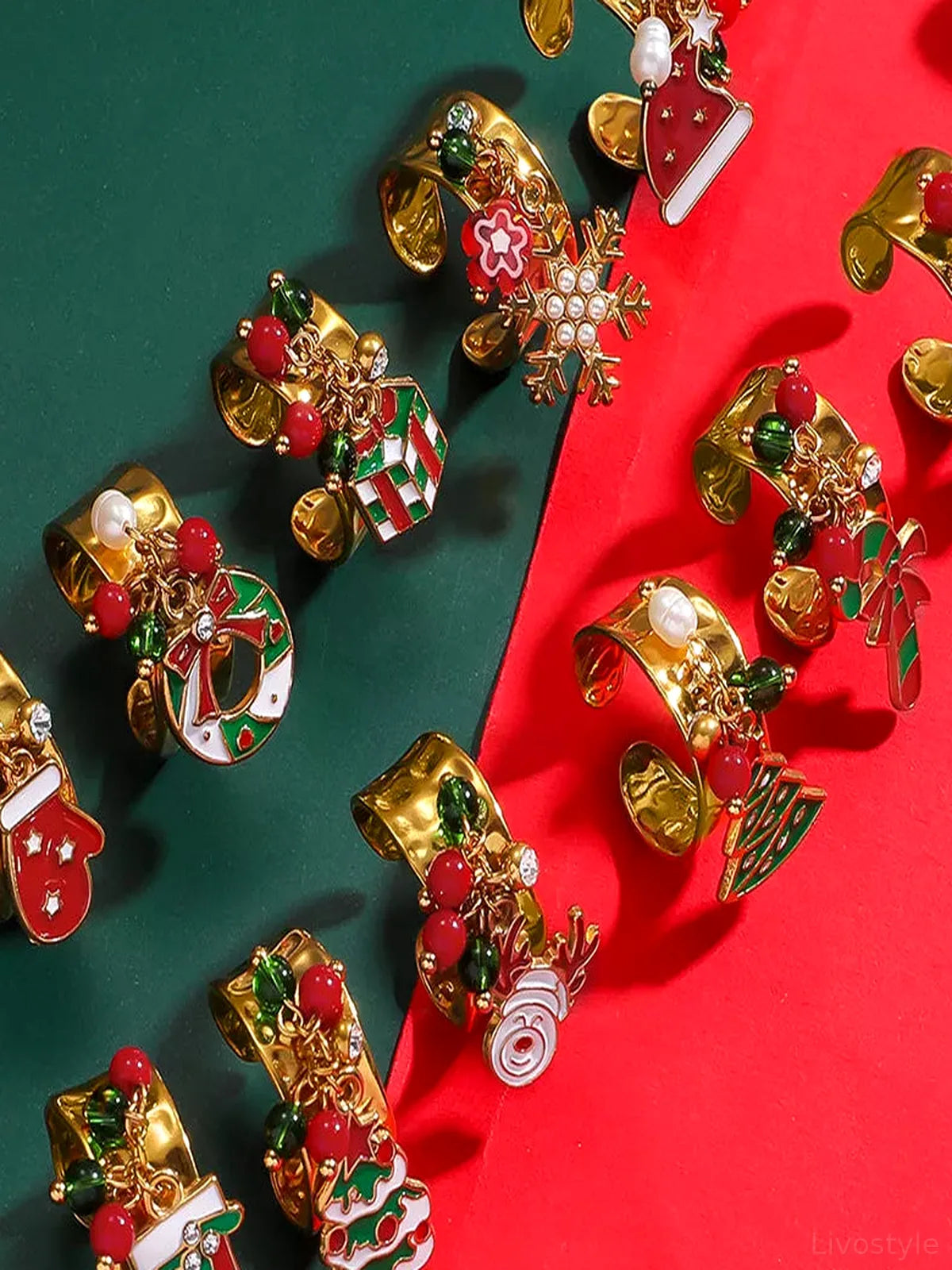 18K Gold-Plated Christmas Charm Ring