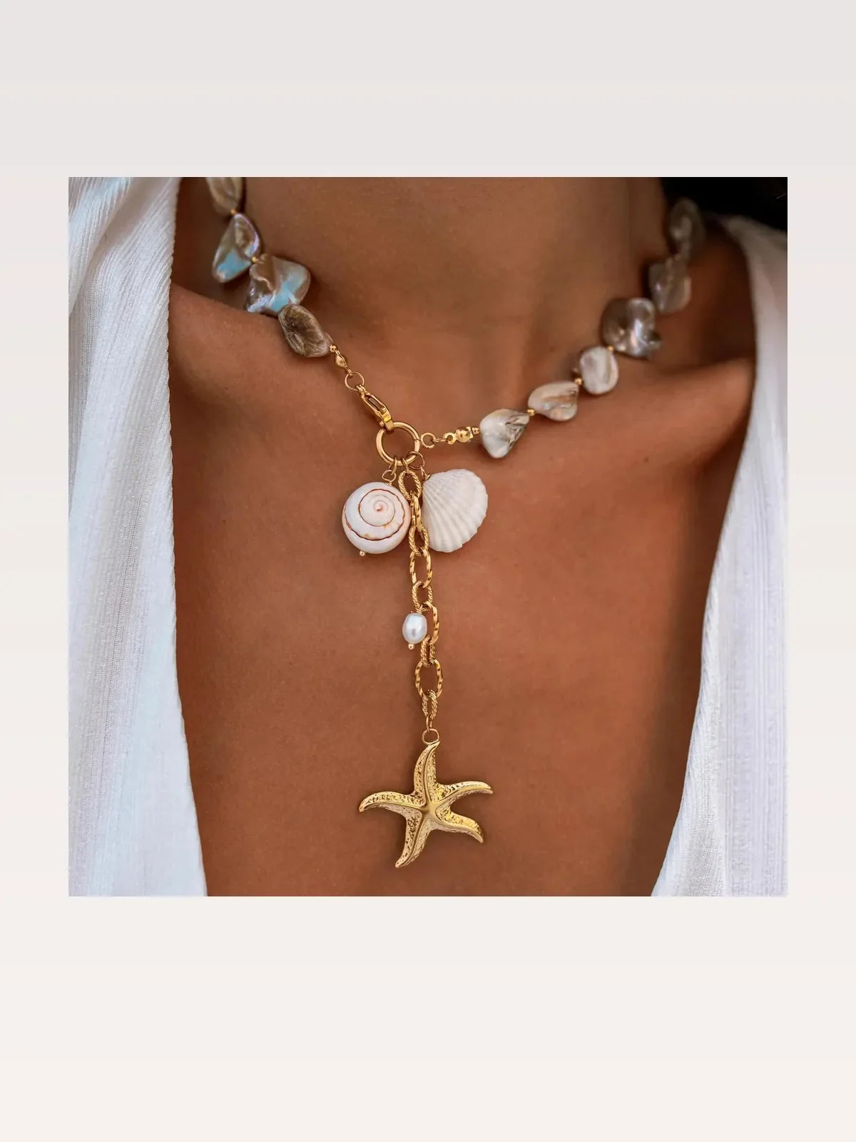 18K Gold-Plated Ocean Theme Necklace with Starfish Pendant