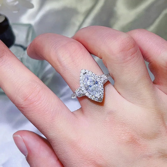 2 Carat Moissanite 925 Sterling Silver Ring — Marquise Halo