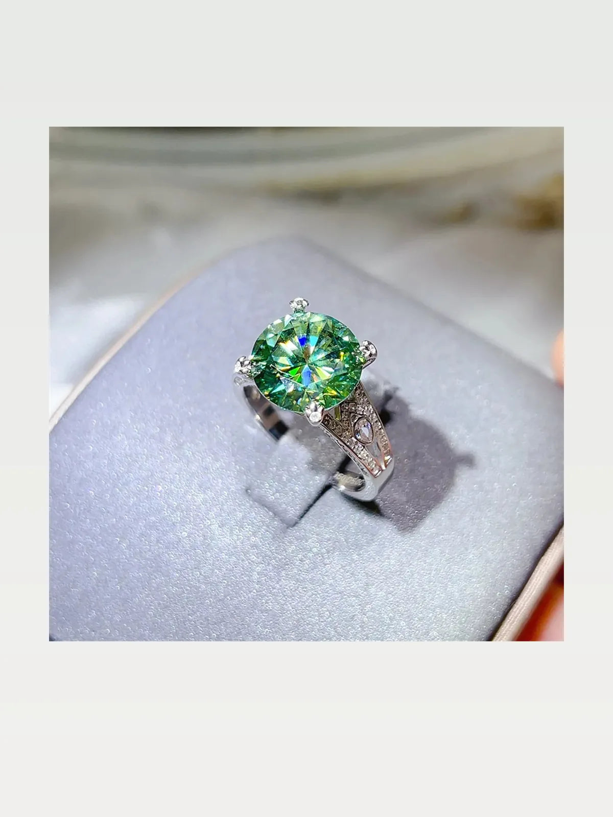 5 Carat Moissanite 925 Sterling Silver Ring — Green Anniversary