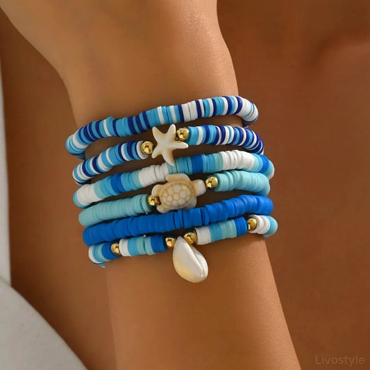 6-Piece Ceramic Beaded Shell Bracelet