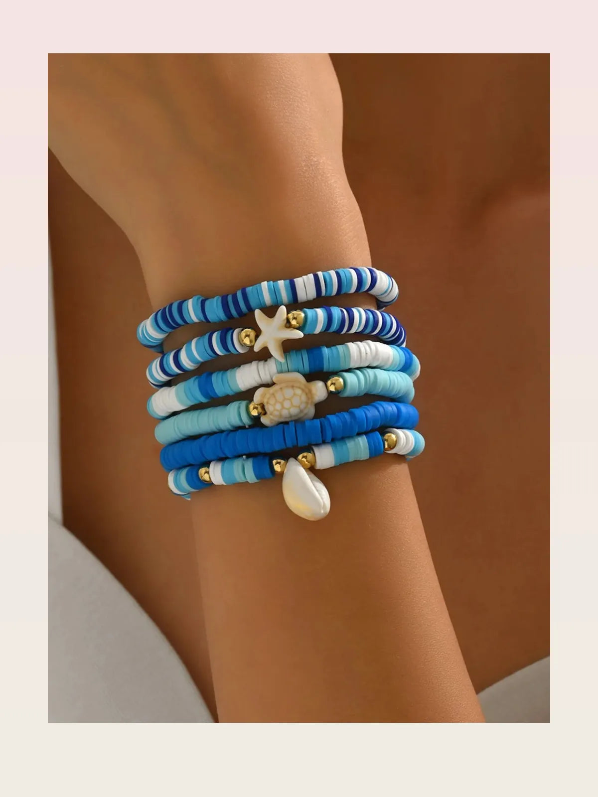 6-Piece Ceramic Beaded Shell Bracelet