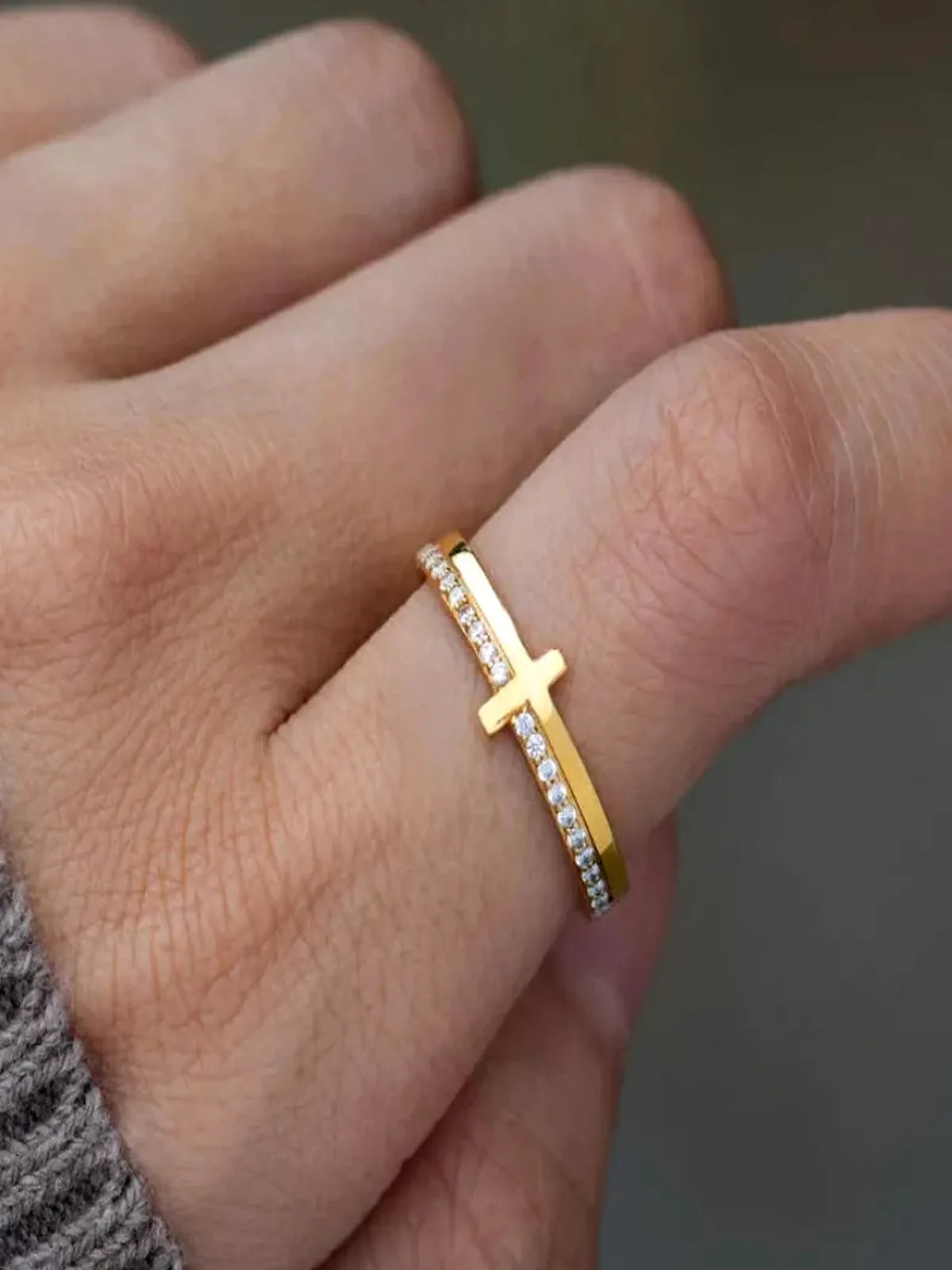 925 Sterling Silver Cross Ring — Dainty Gold Pavé