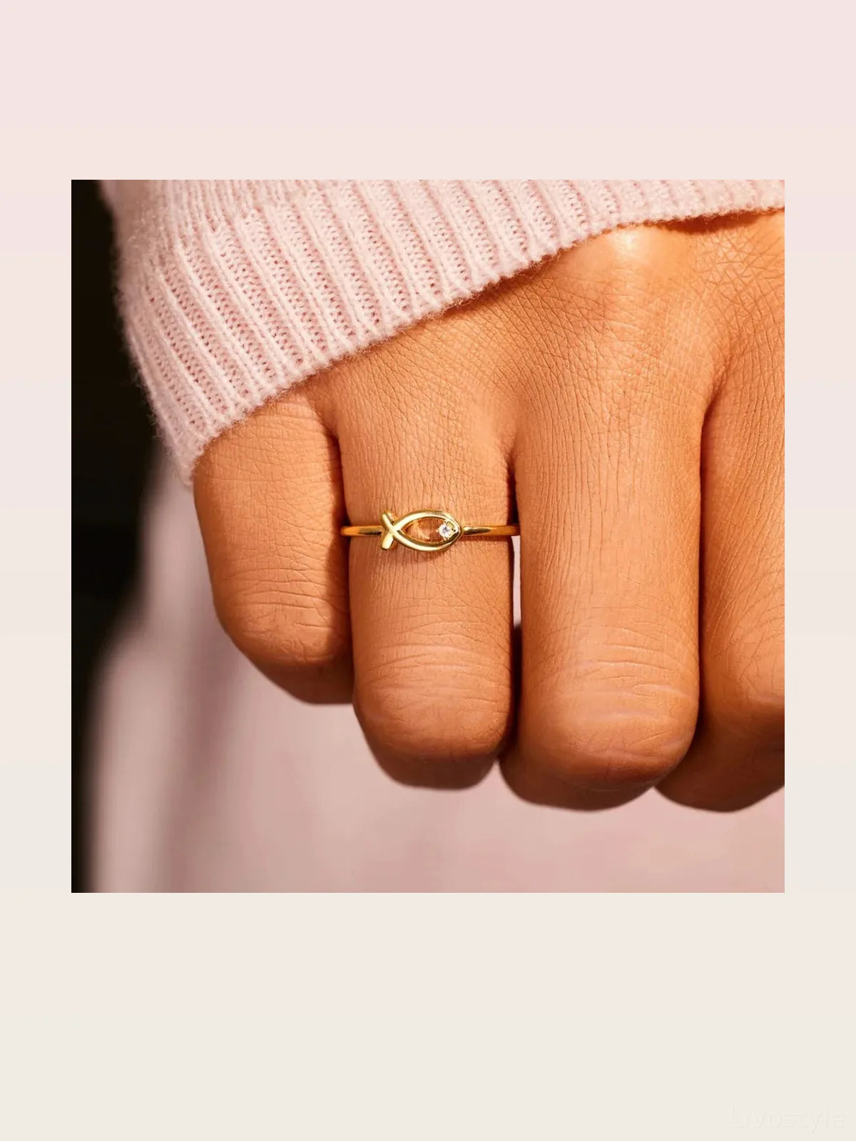 925 Sterling Silver Inlaid Zircon Fish Ring