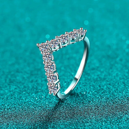 925 Sterling Silver Moissanite V Shape Ring