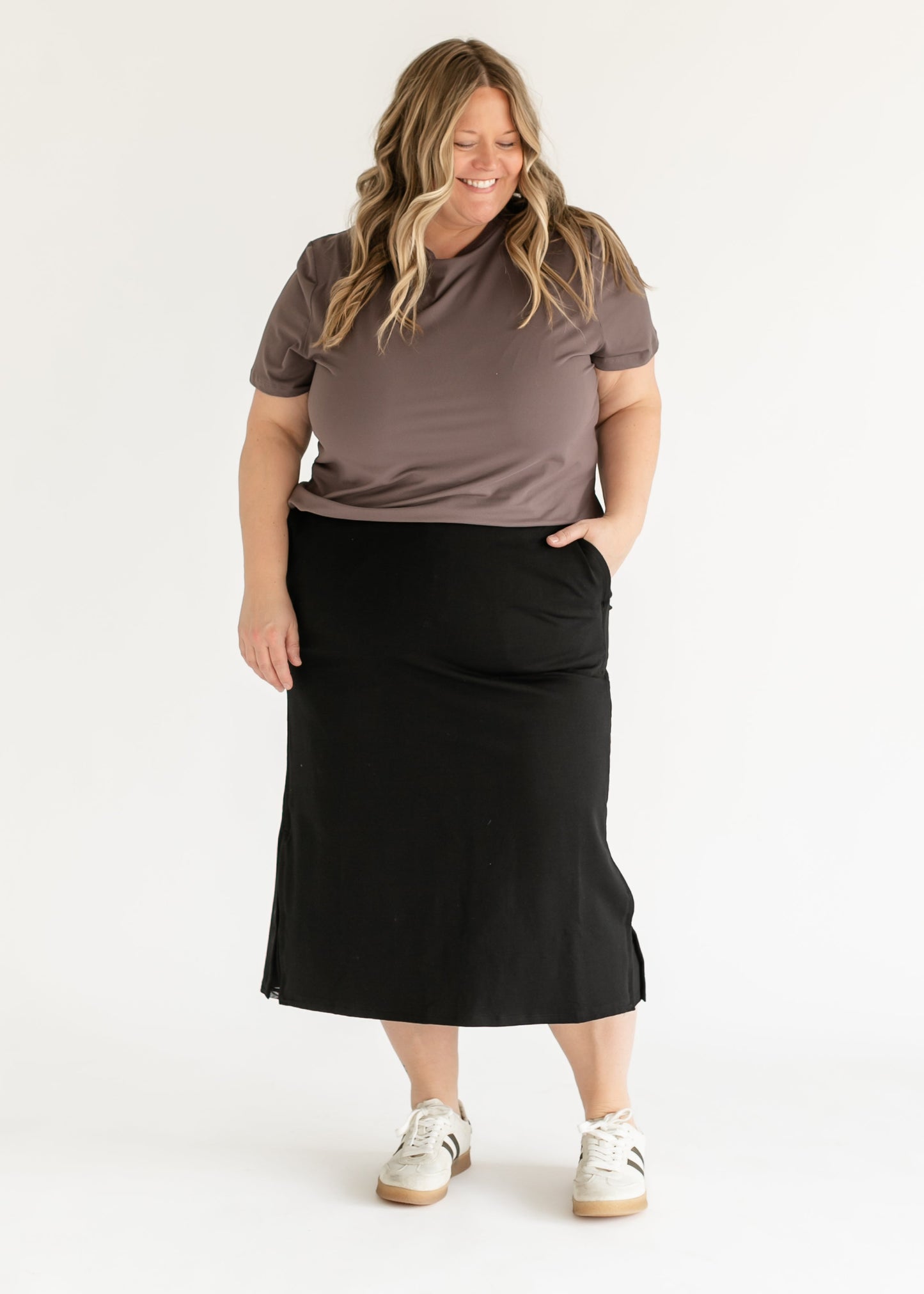 Abbie Mesh Detail Knit Midi Skirt