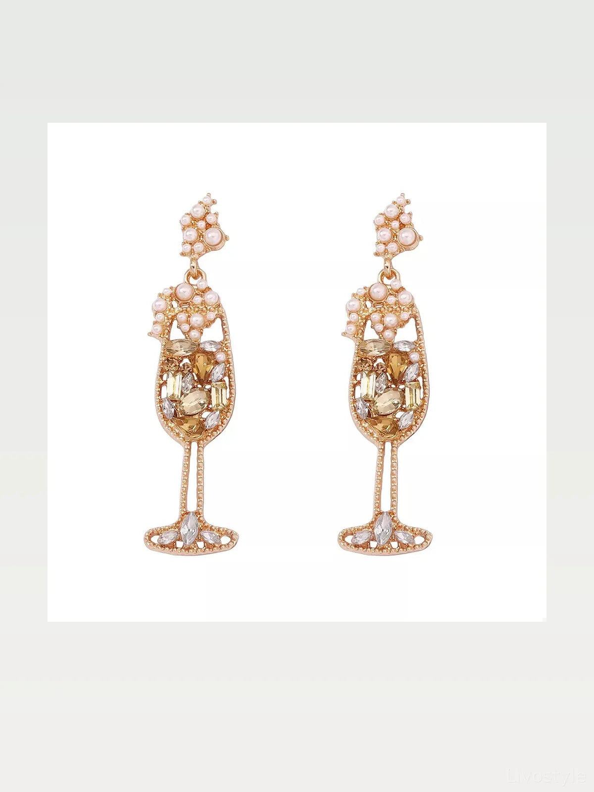 Champagne Glass Rhinestone Dangle Earrings
