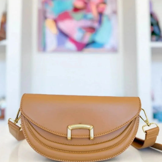 Buckle Closure Crescent Faux Leather Crossbody Bag