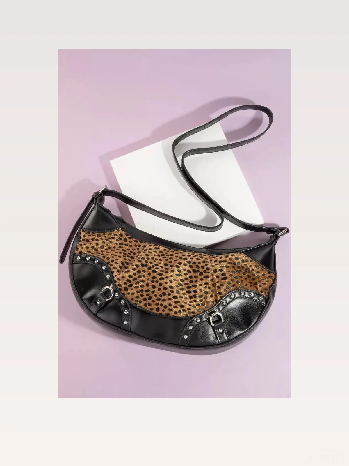 Dark Spotted Leopard Print Half Moon Shoulder Bag