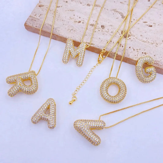 Inlaid Zircon Bubble Initial A Necklace