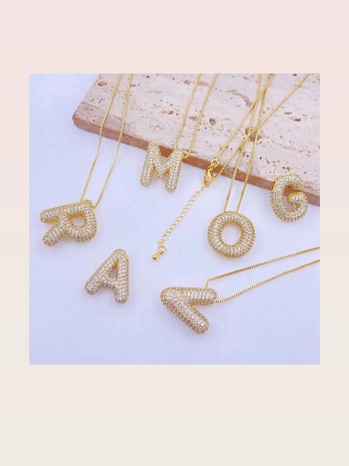 Inlaid Zircon Bubble Initial A Necklace