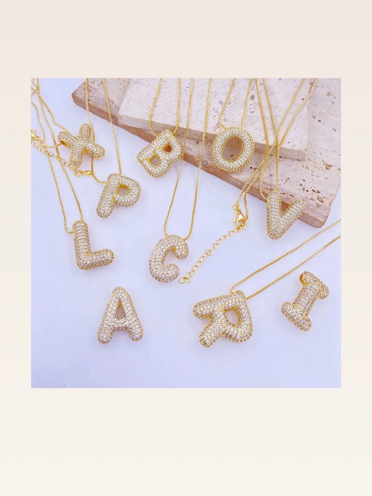 Inlaid Zircon Bubble Initial V Necklace