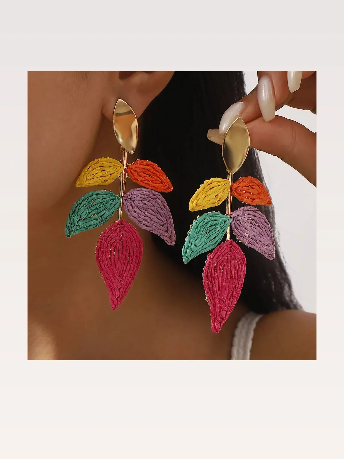 Rattan Woven Leaf Dangle Earrings