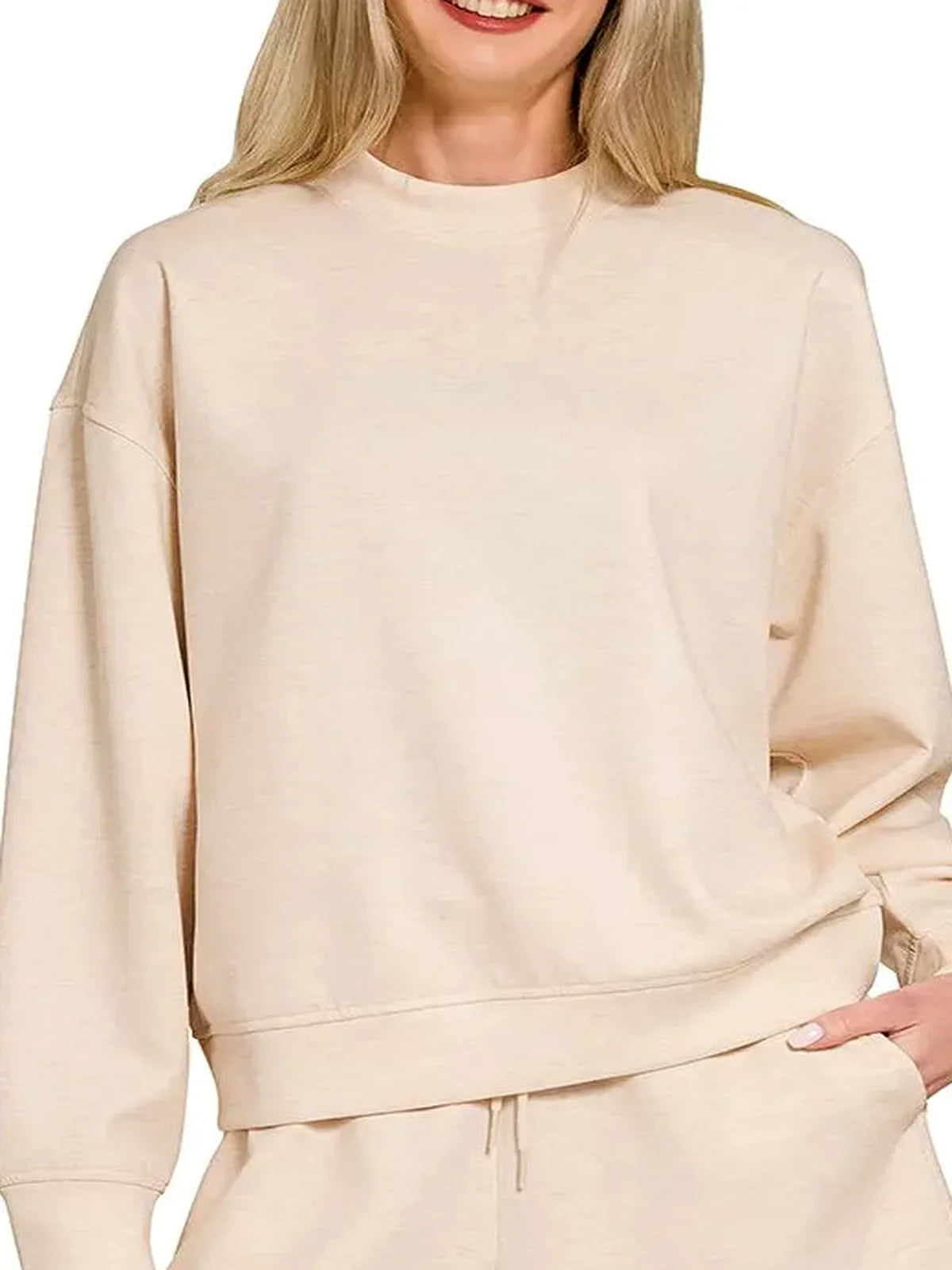 Scuba Long Sleeve Sweatshirt and Shorts Set in H BEIGE