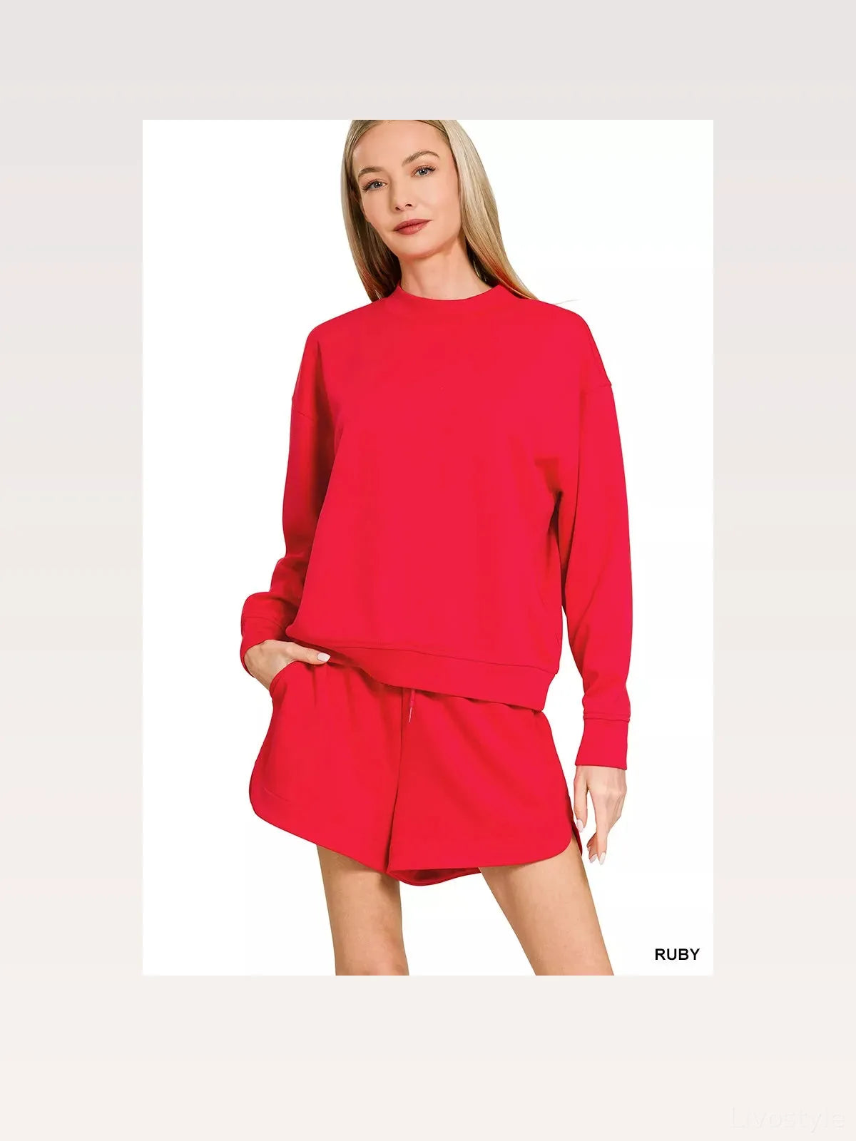 Scuba Long Sleeve Sweatshirt and Shorts Set in RUBY