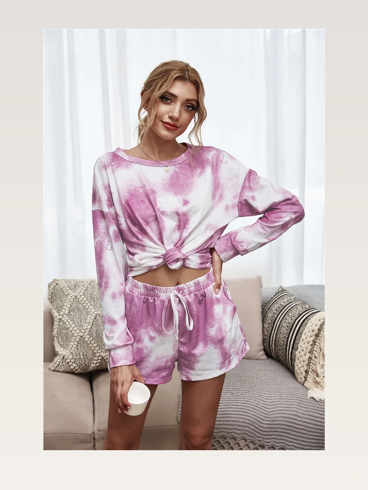 Tie-Dye Dropped Shoulder Top and Shorts Lounge Set