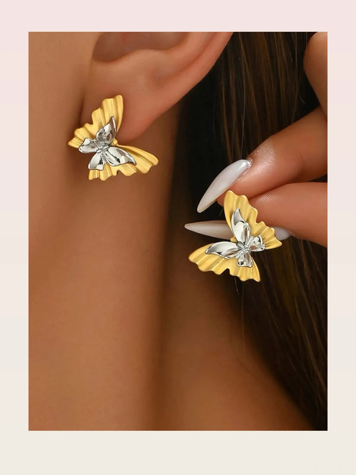 Two-Tone Stainless Steel Butterfly Earrings