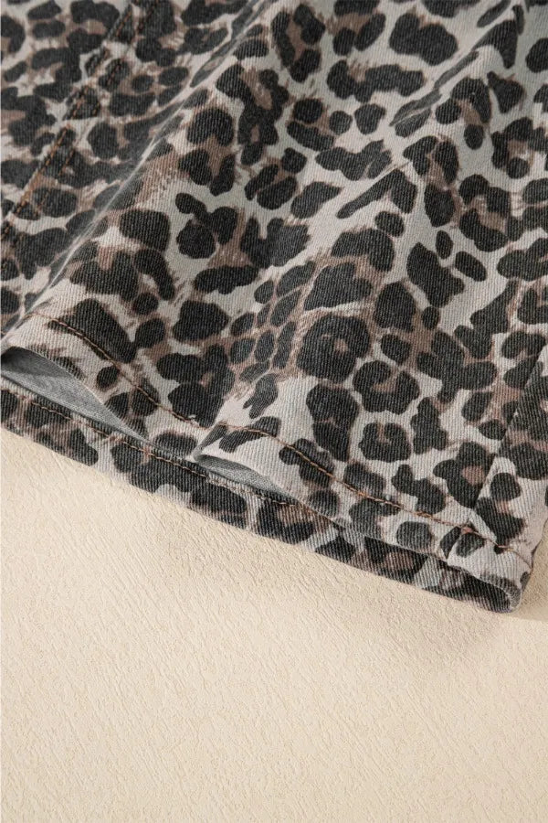 Leopard Denim Mini Skirt
