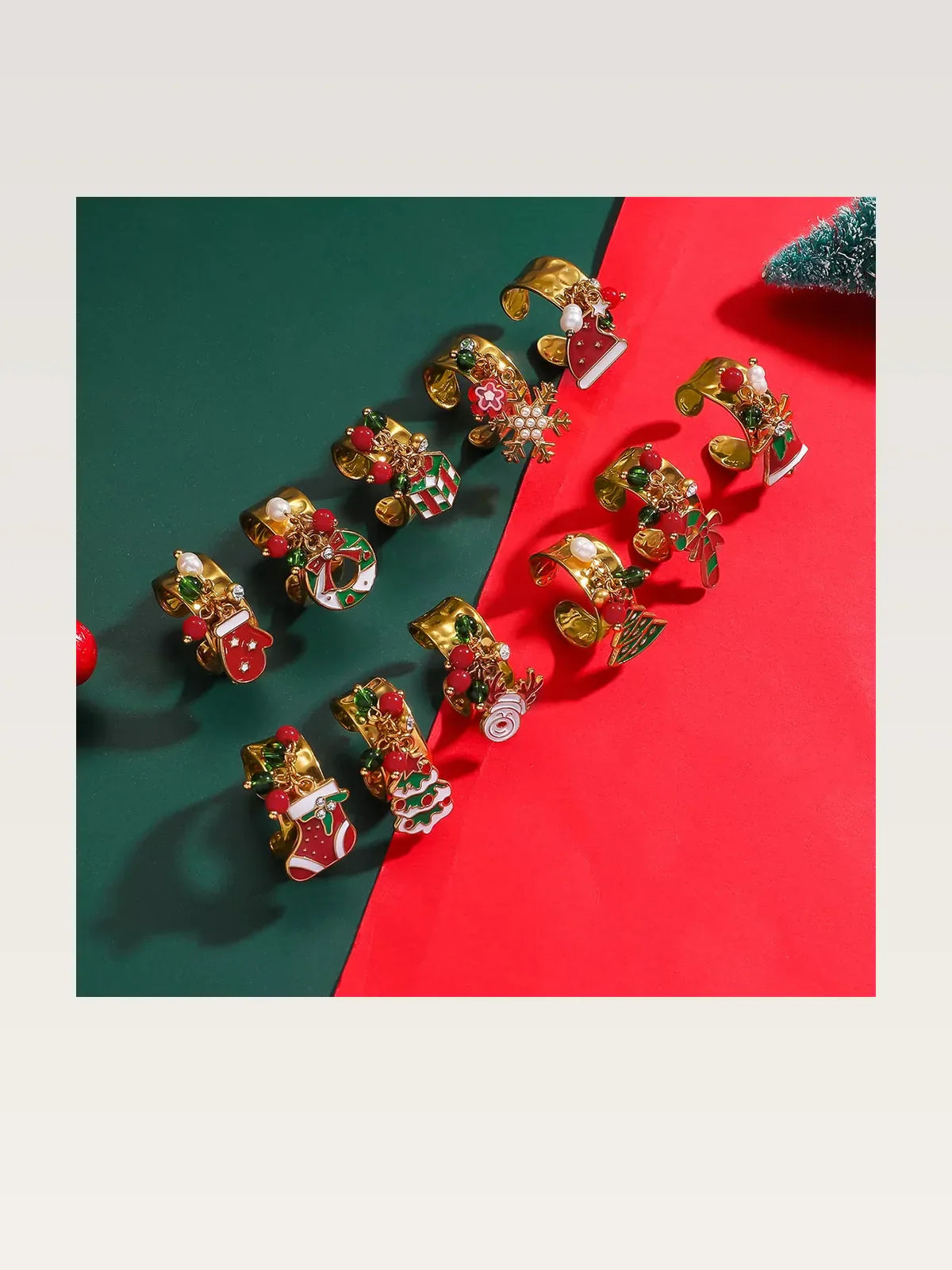 18K Gold-Plated Christmas Charm Ring