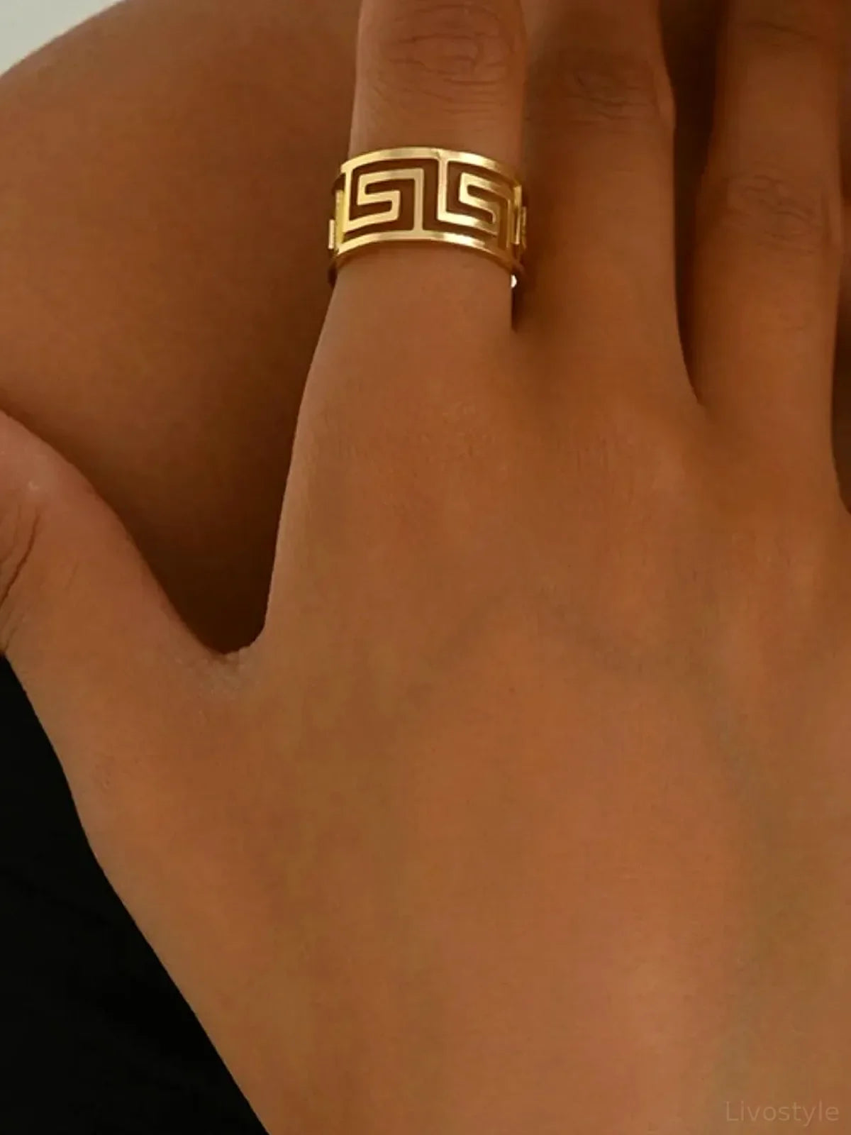 18K Gold-Plated Stainless Steel Geometric Bracelet and Ring Jewelry