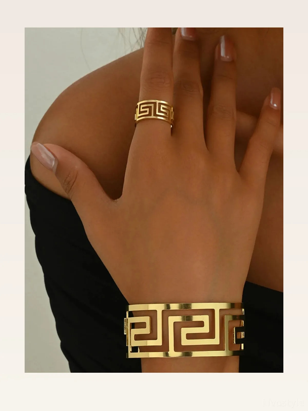 18K Gold-Plated Stainless Steel Geometric Bracelet and Ring Jewelry