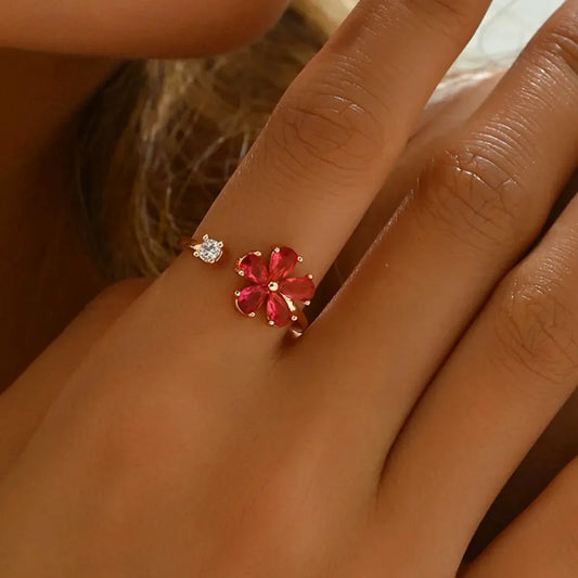 18K Gold-Plated Stainless Steel Zircon Flower Ring