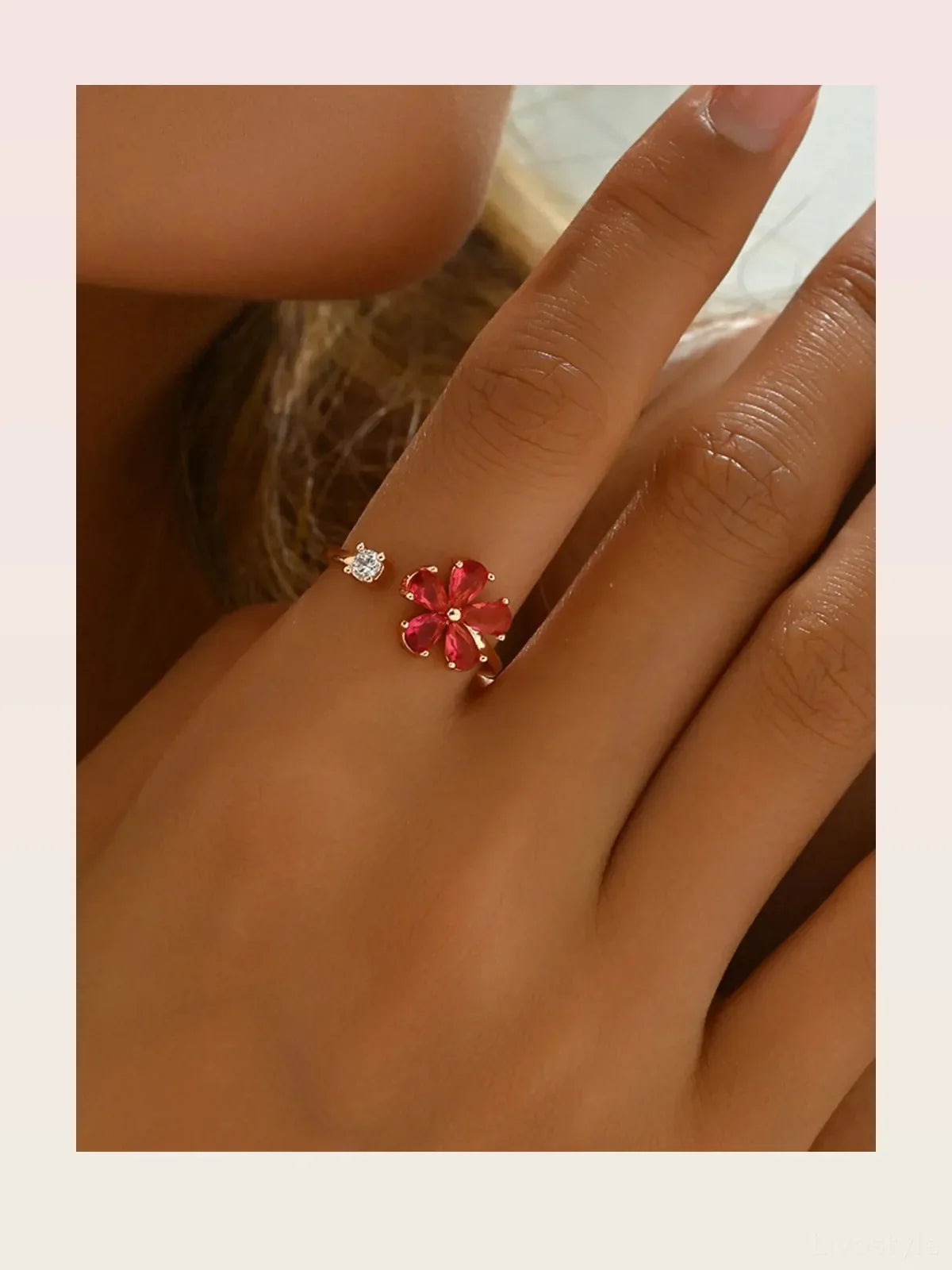 18K Gold-Plated Stainless Steel Zircon Flower Ring