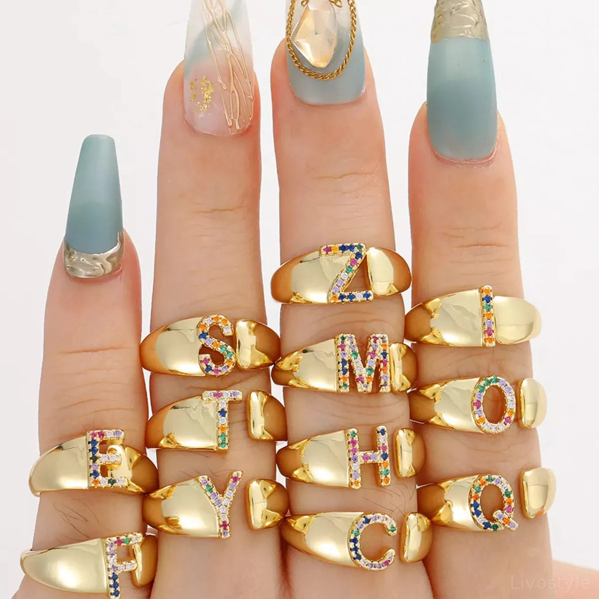 18K Gold-Plated Zircon Letter Ring