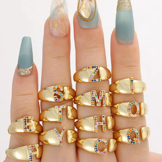 18K Gold-Plated Zircon Letter Ring