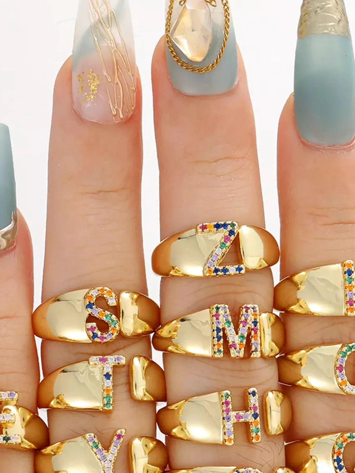 18K Gold-Plated Zircon Letter Ring