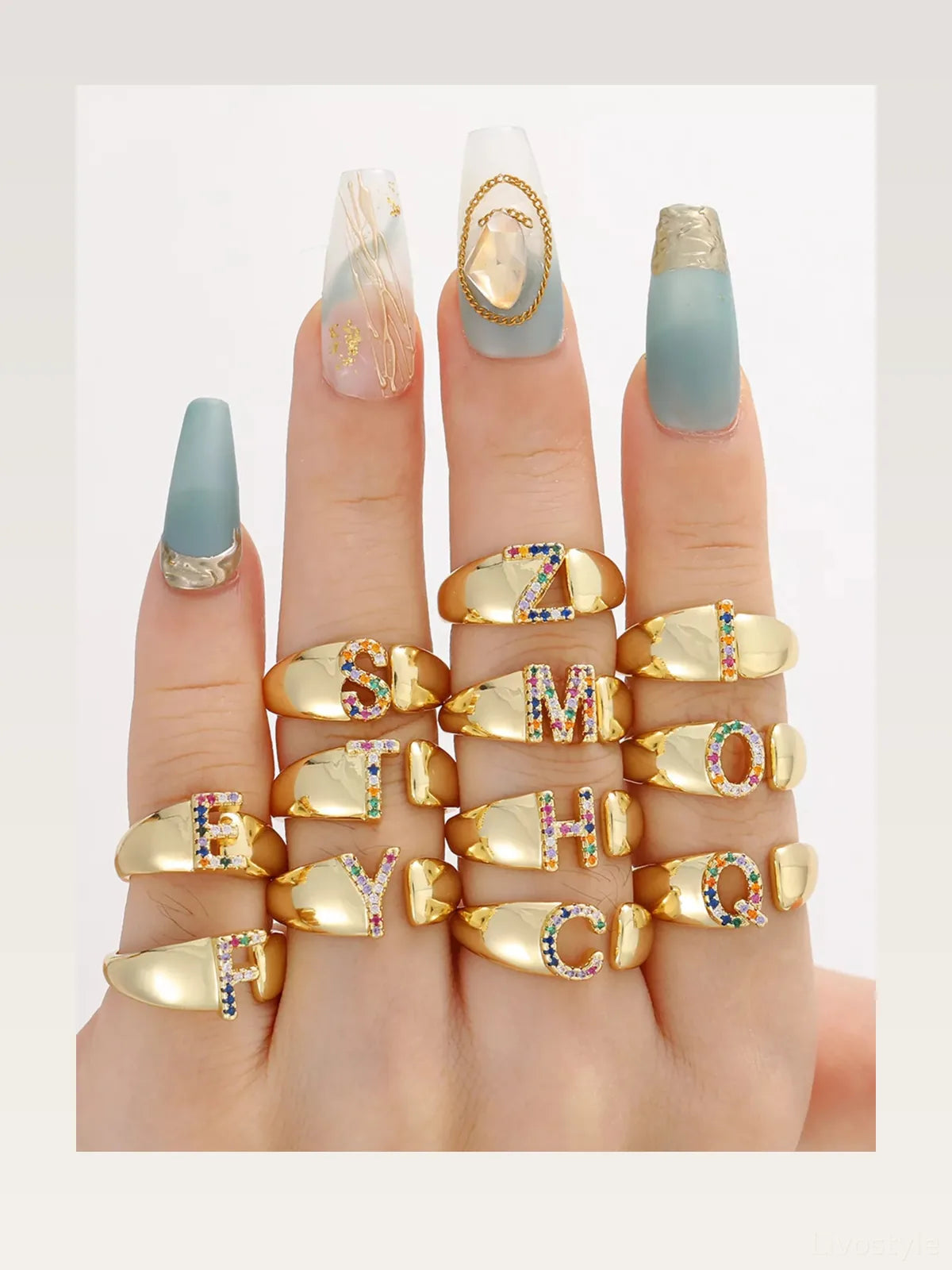 18K Gold-Plated Zircon Letter Ring