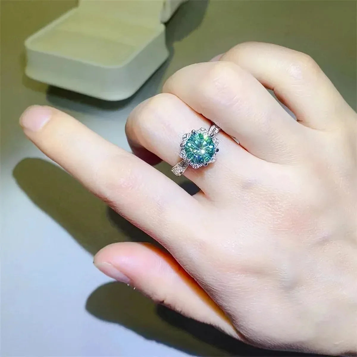 2 Carat Moissanite 925 Sterling Silver Ring — Teal Halo