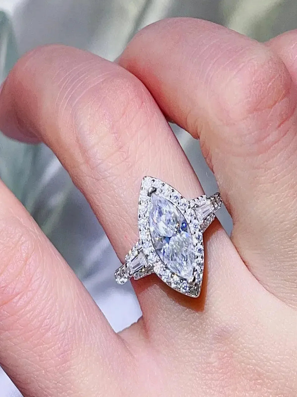 2 Carat Moissanite 925 Sterling Silver Ring — Marquise Halo