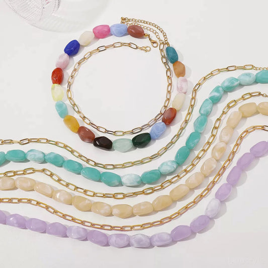2 Piece Colorful Beaded Chain Necklace