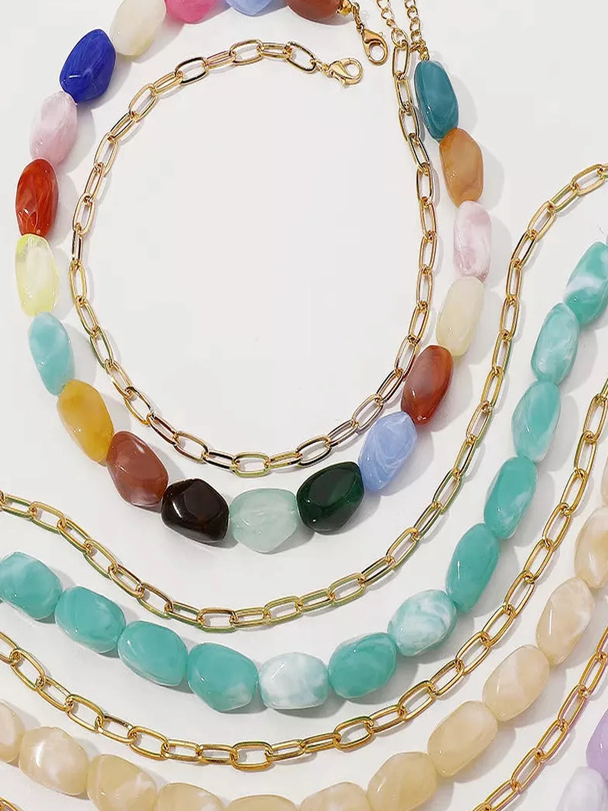 2 Piece Colorful Beaded Chain Necklace