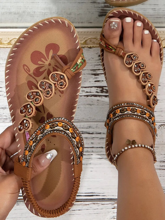 Toe Loop PU Leather Flats Sandals