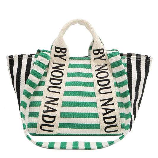 Letter Striped Tote Bag