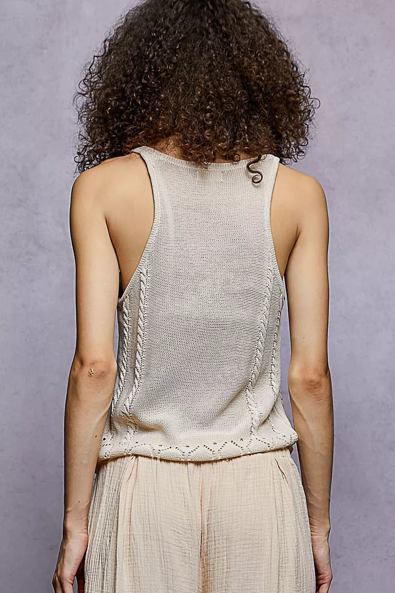 Embroidered Floral Square Neck Knit Cami