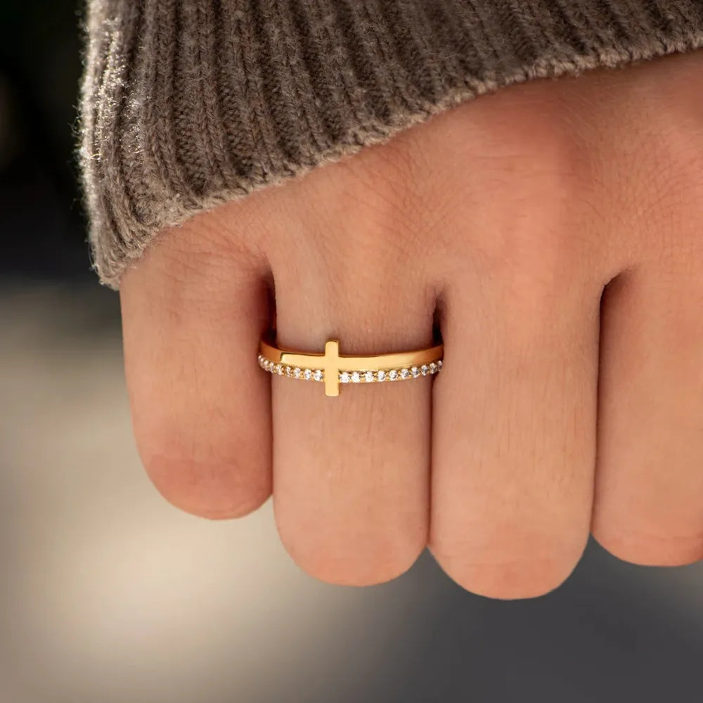 925 Sterling Silver Cross Ring — Dainty Gold Stackable