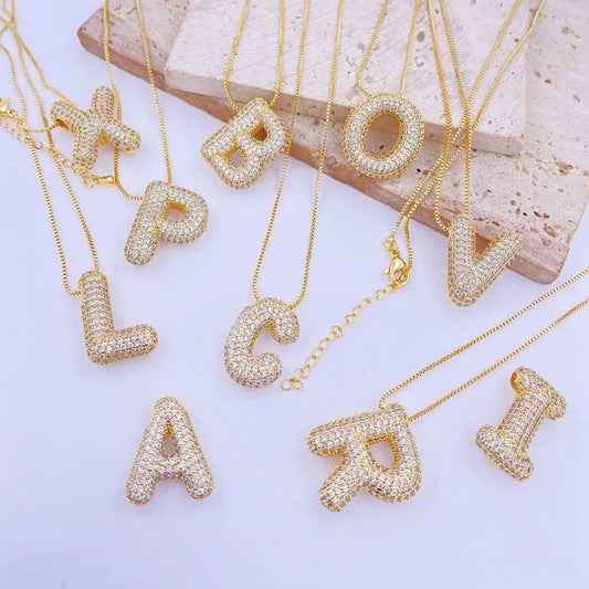 Inlaid Zircon Bubble Initial V Necklace