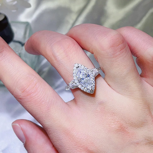 2 Carat Moissanite 925 Sterling Silver Ring — Marquise Halo