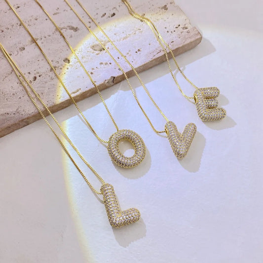 Inlaid Zircon Bubble Initial L Necklace