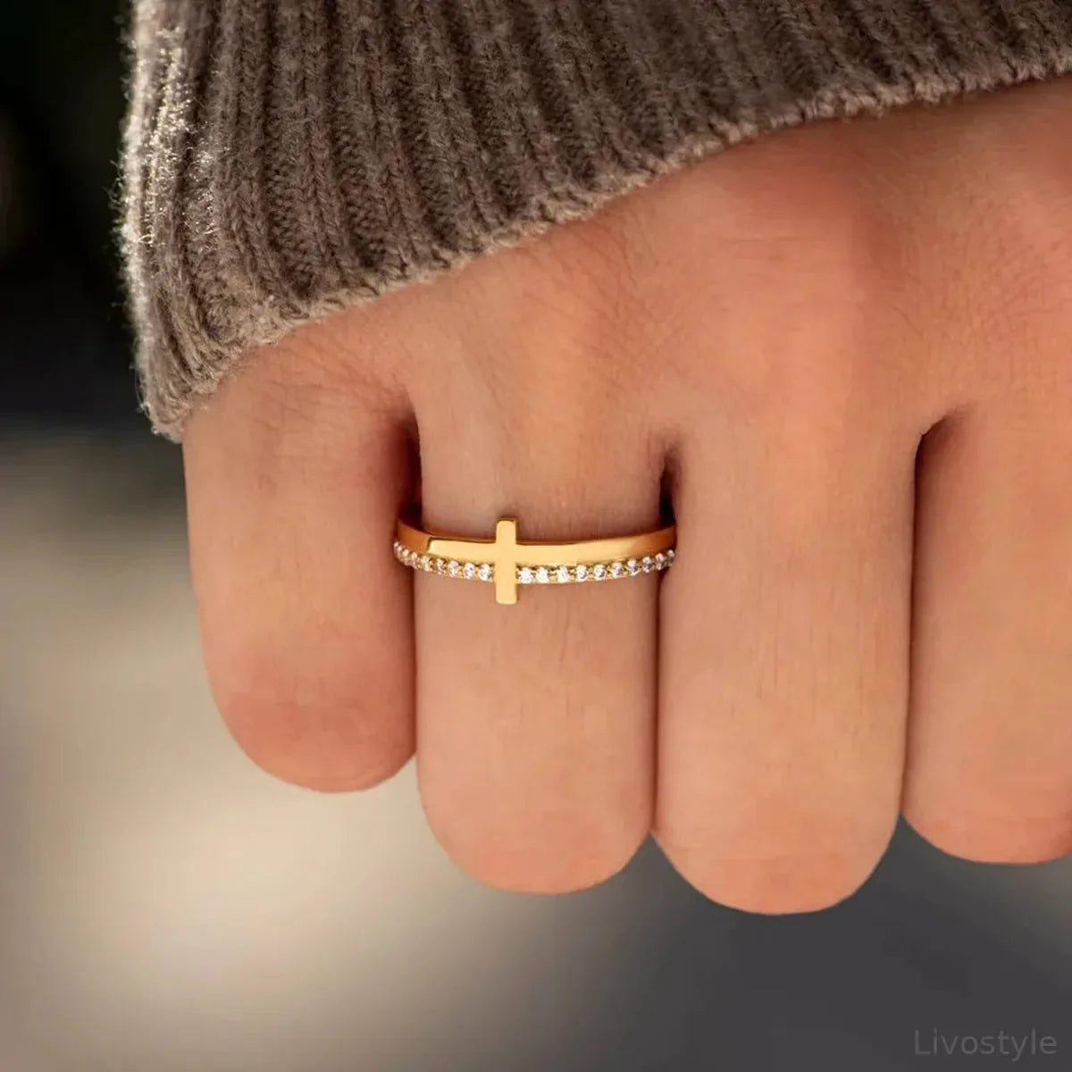 925 Sterling Silver Cross Ring — Dainty Gold Stackable