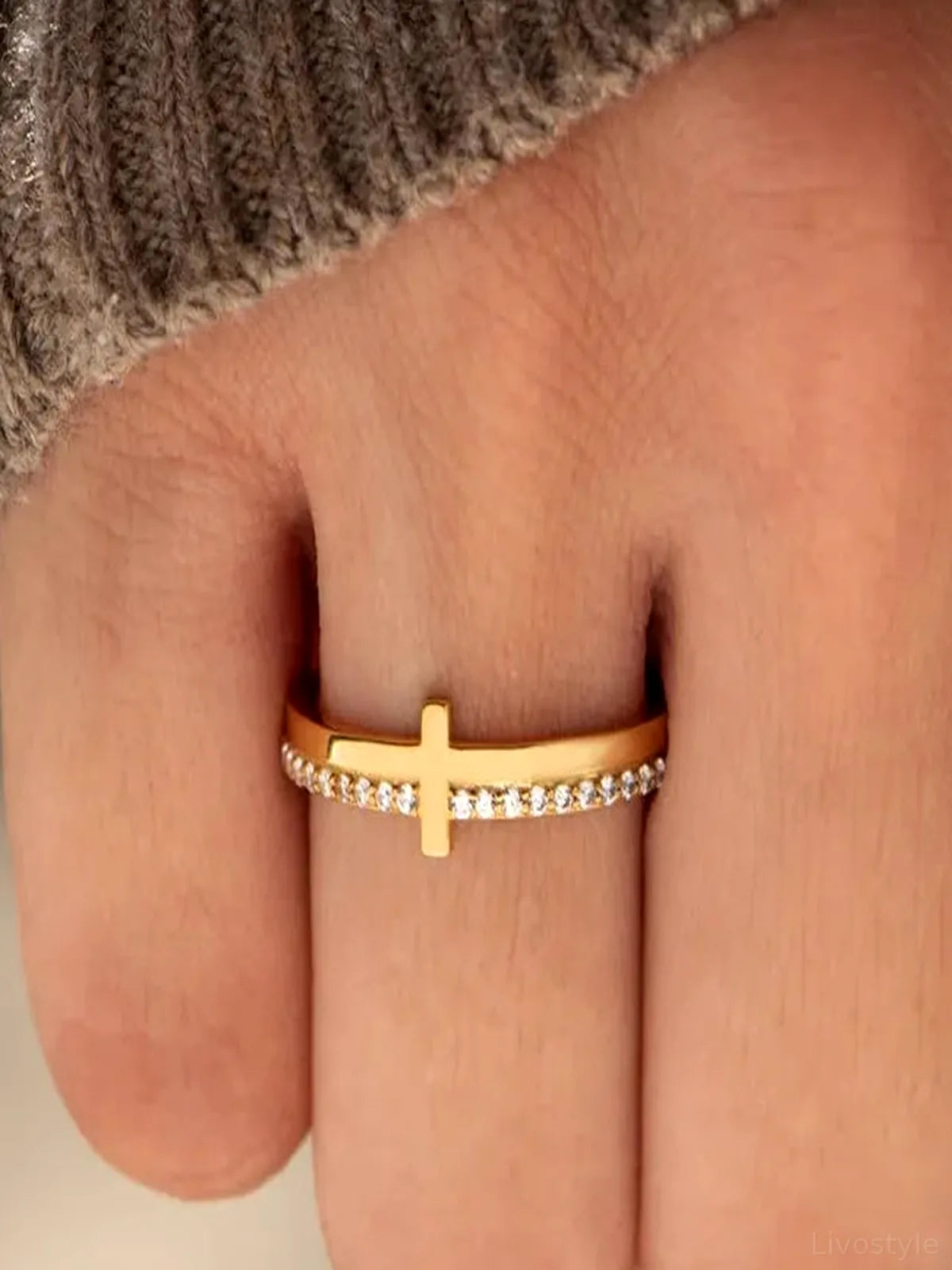 925 Sterling Silver Cross Ring — Dainty Gold Stackable