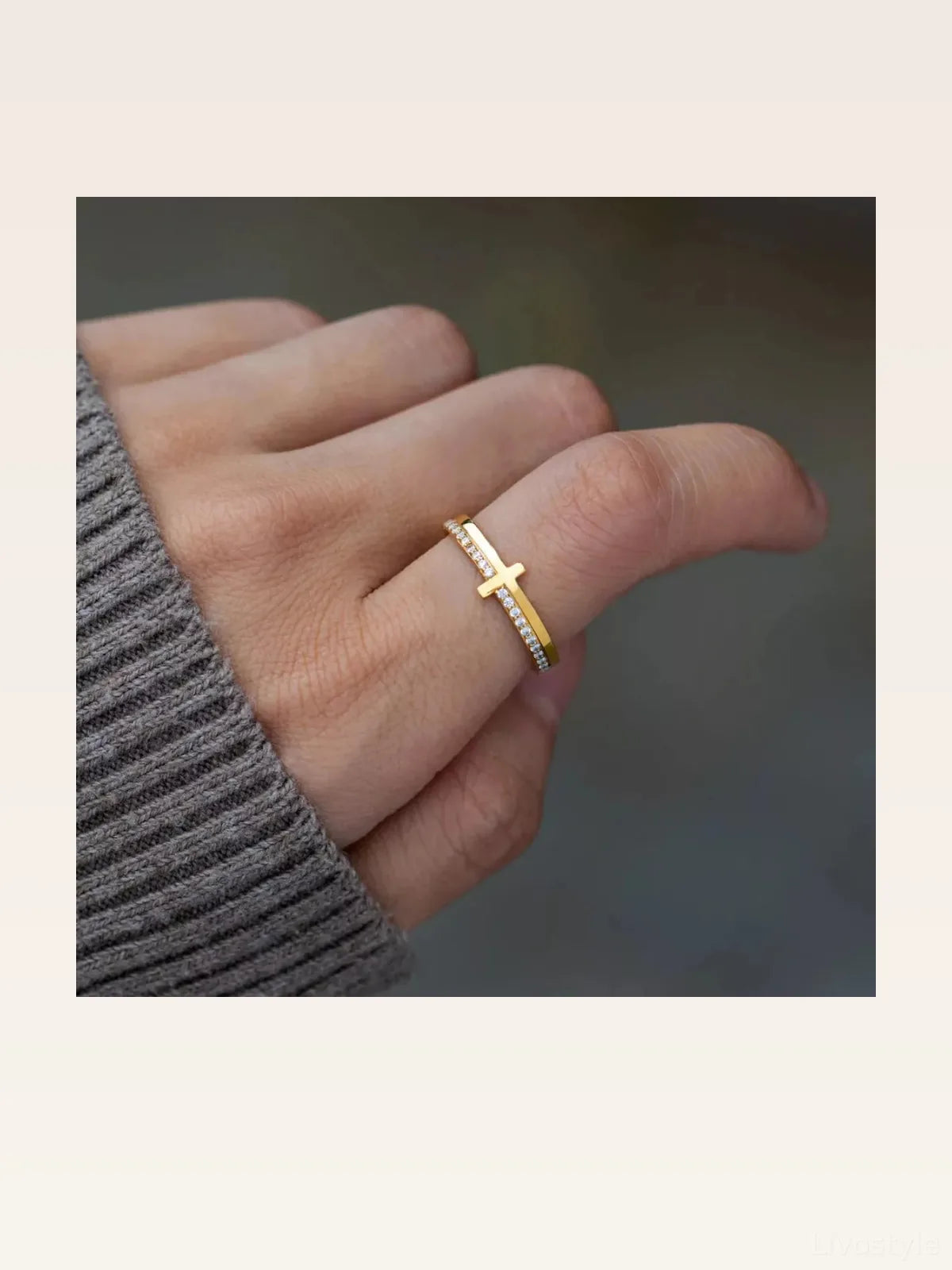 925 Sterling Silver Cross Ring — Dainty Gold Pavé