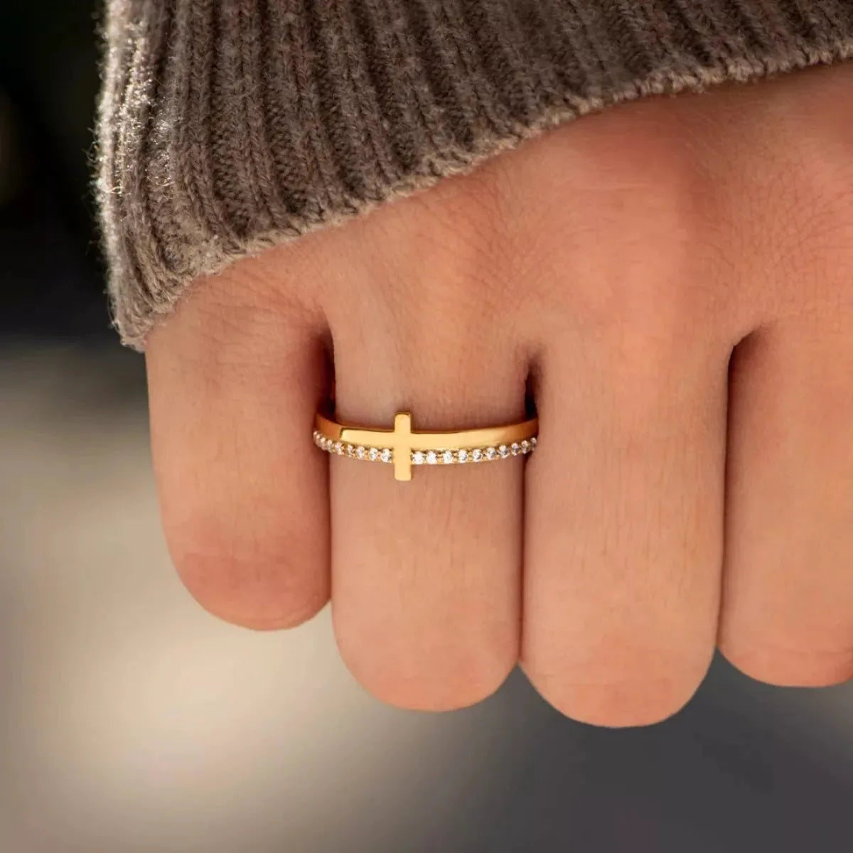 925 Sterling Silver Cross Ring — Dainty Gold Stacking