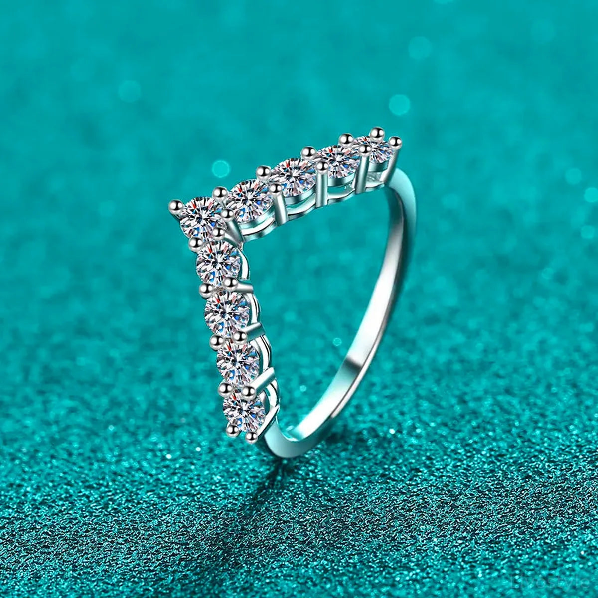 925 Sterling Silver Moissanite V Shape Ring