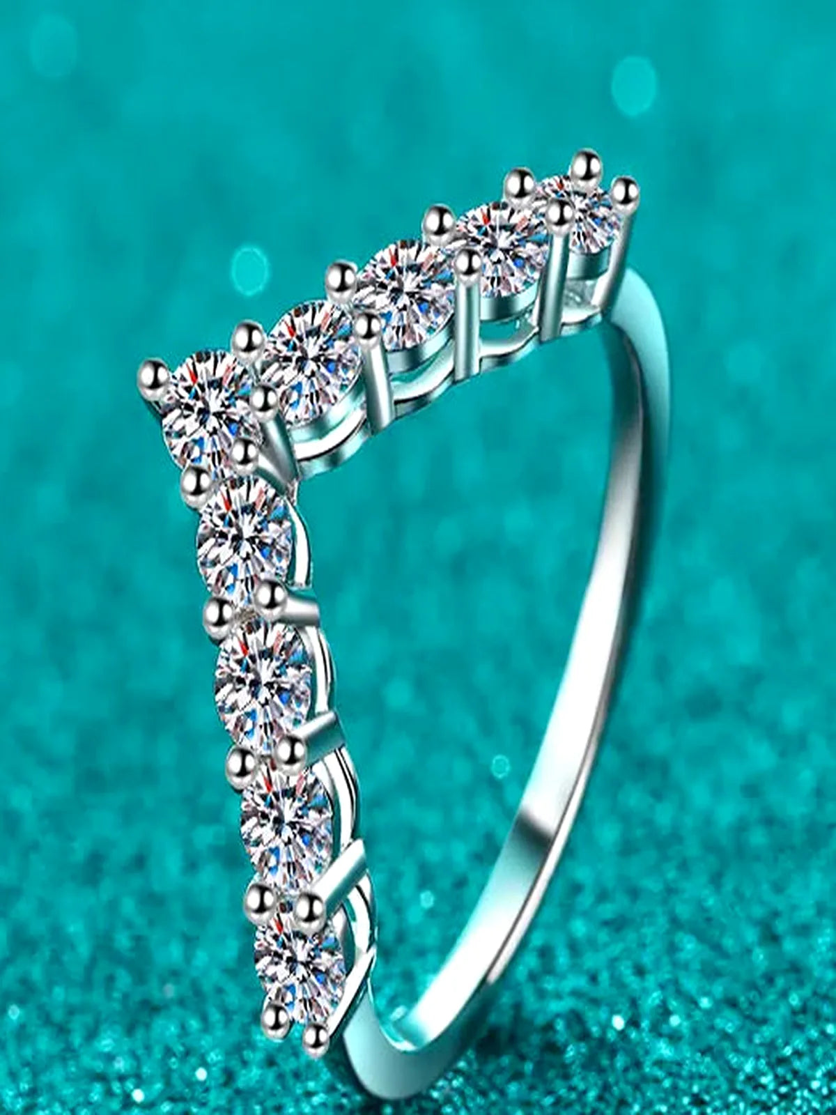 925 Sterling Silver Moissanite V Shape Ring