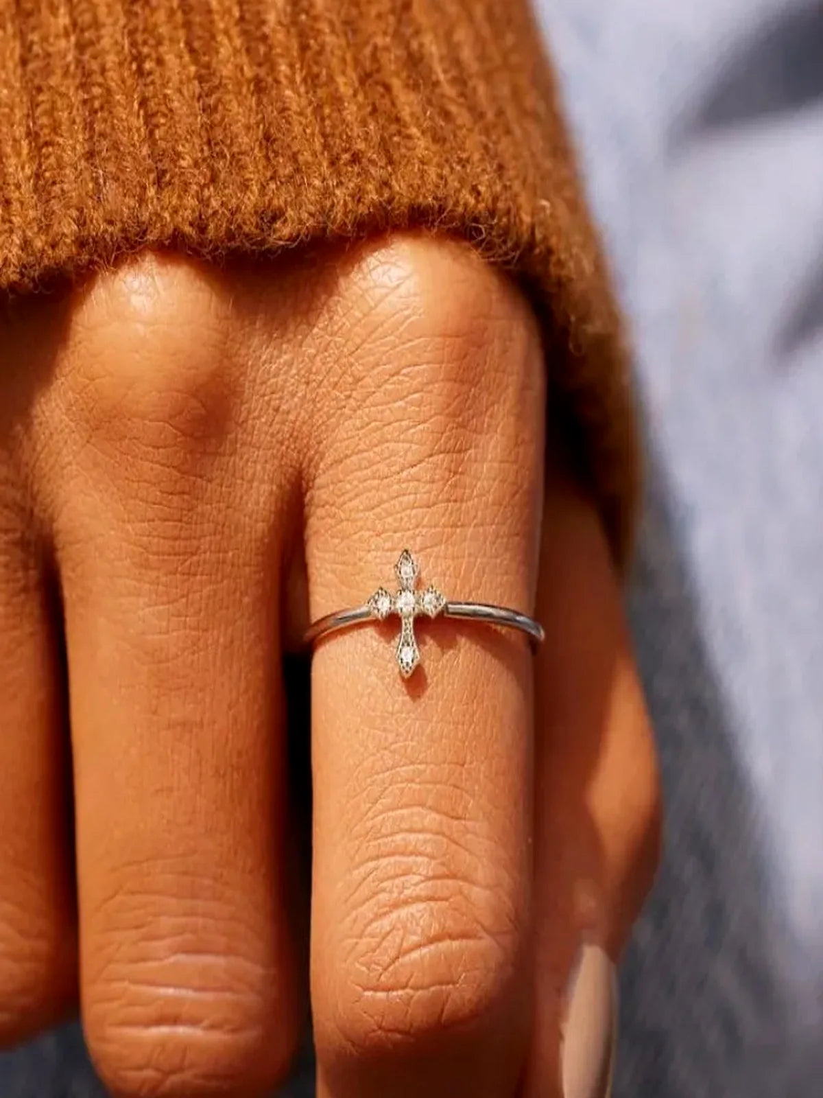 925 Sterling Silver Zircon Cross Ring