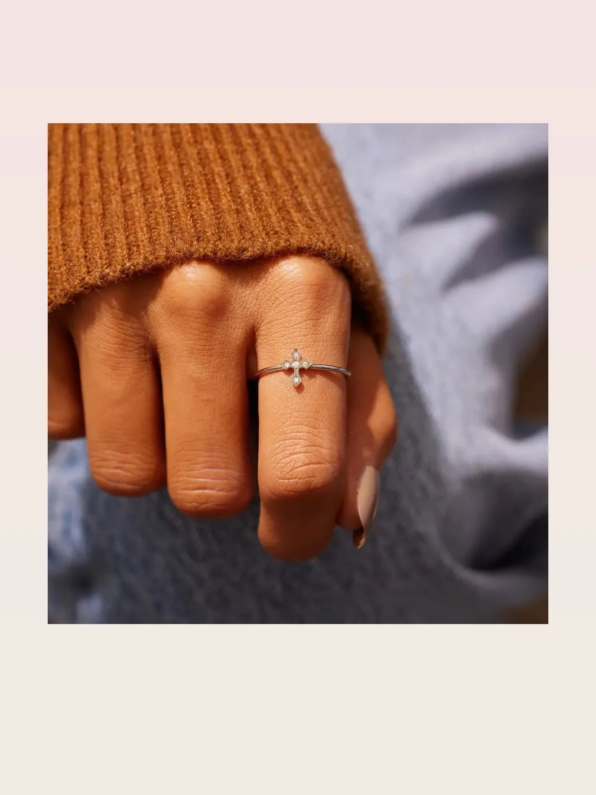 925 Sterling Silver Zircon Cross Ring